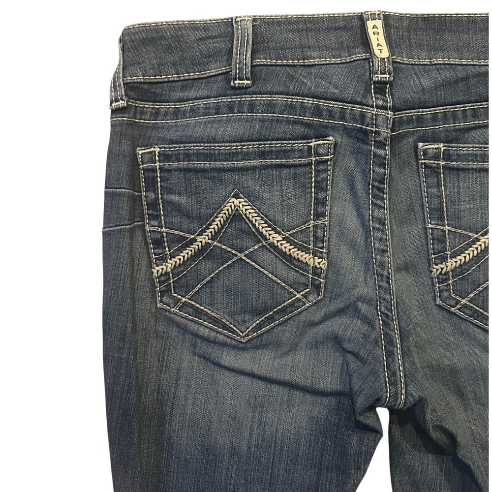 Ariat REAL Straight Icon Jeans Womens 31R Ocean Blue Stretch Denim AW5365 - Picture 5 of 13